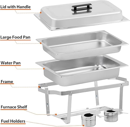 Miniatura 4 de SUPER DEAL Paquete de 4 platos de acero inoxidable de 8 cuartos de galón con bandeja de agua, bandeja para alimentos, soporte de combustible y tapa