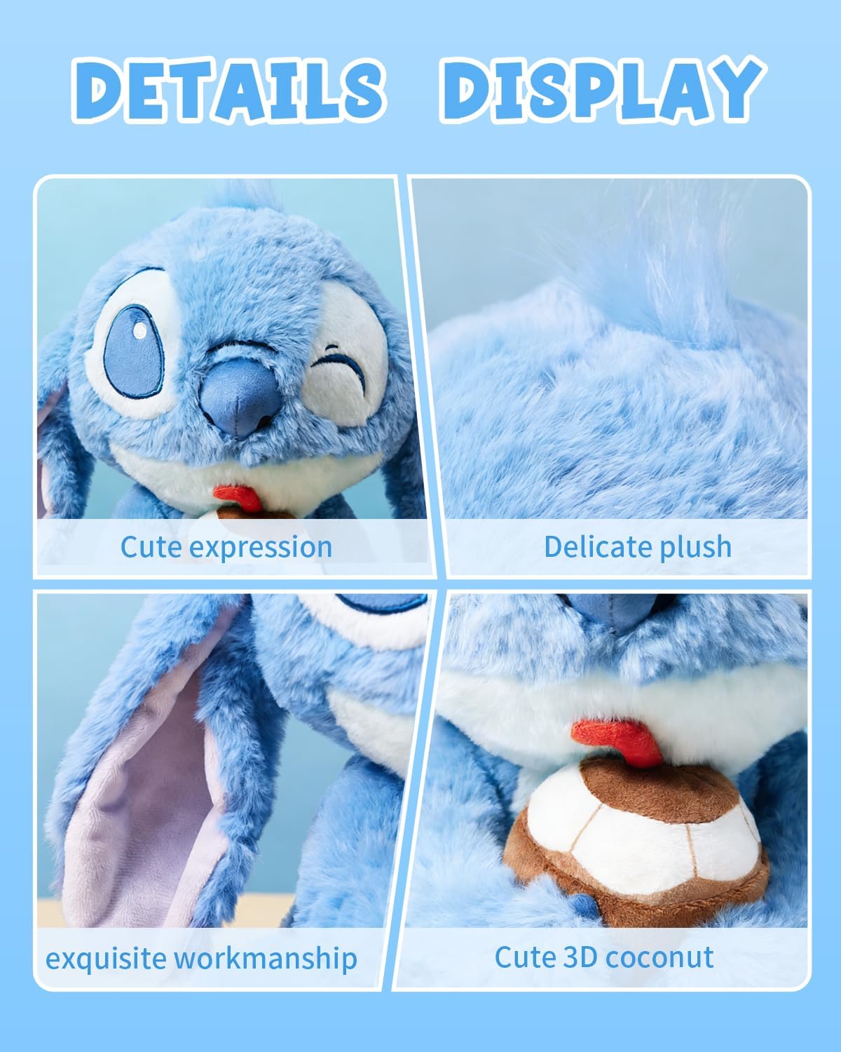MINISO Disney Lilo & Stitch Plush 12'' Holding a Coconut Series Collectible Stuffed Animal Dolls Figure -Premium Quality Stitch Toy for Disney Fans - Image 6