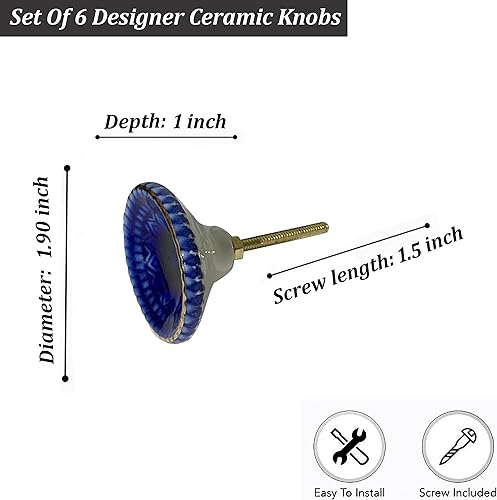 Miniatura 3 de Perilla Home Juego de 6 pomos redondos decorativos de cerámica de Marrakech para el hogar, gabinetes de cocina, armario, puerta de cristal, aparador