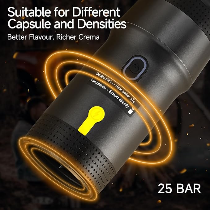 Cafetera Portátil Automática con 25 Bar, Compatible con Cápsulas y Molido miniatura 4