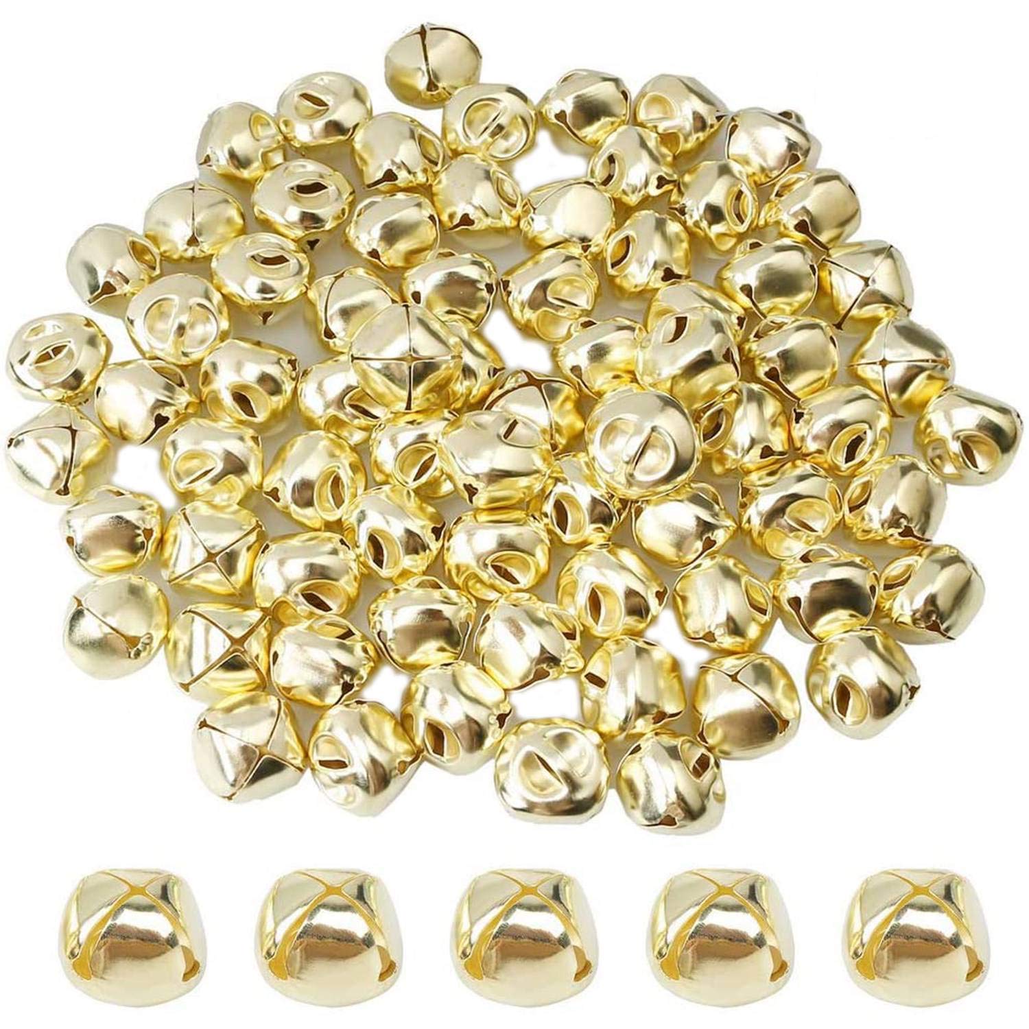 CTRLZS 100 Pieces Jingle Bells, 15mm Metal Jingle Bells Mini Craft Bells Beads for DIY Gold