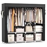 VTRIN Portable Closet for Hanging Clothes 67 Inch Wide Large Capacity Portable Wardrobe Closet with Cover, 4 Storage Shelves and 4 Hanging Rod Sturdy Free Standing Closet for Bedroom, Black