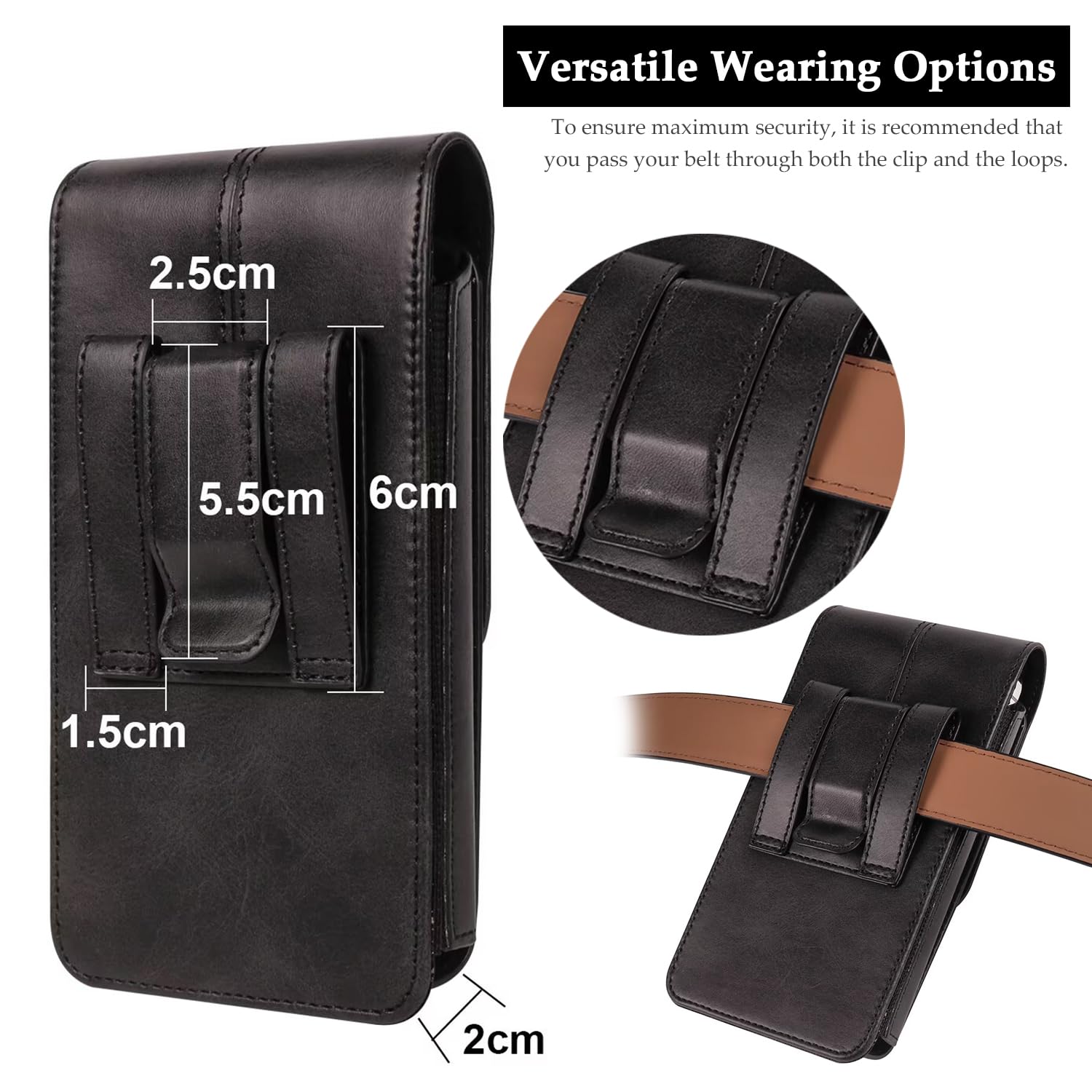 Etui kabura na telefon komórkowy ze skórzanym paskiem kompatybilne z Samsung Galaxy S25/S24/S23/S22/S21/S20 Ultra, uchwyt na pasek do telefonu komórkowego z klipsem i przegródkami na karty dla