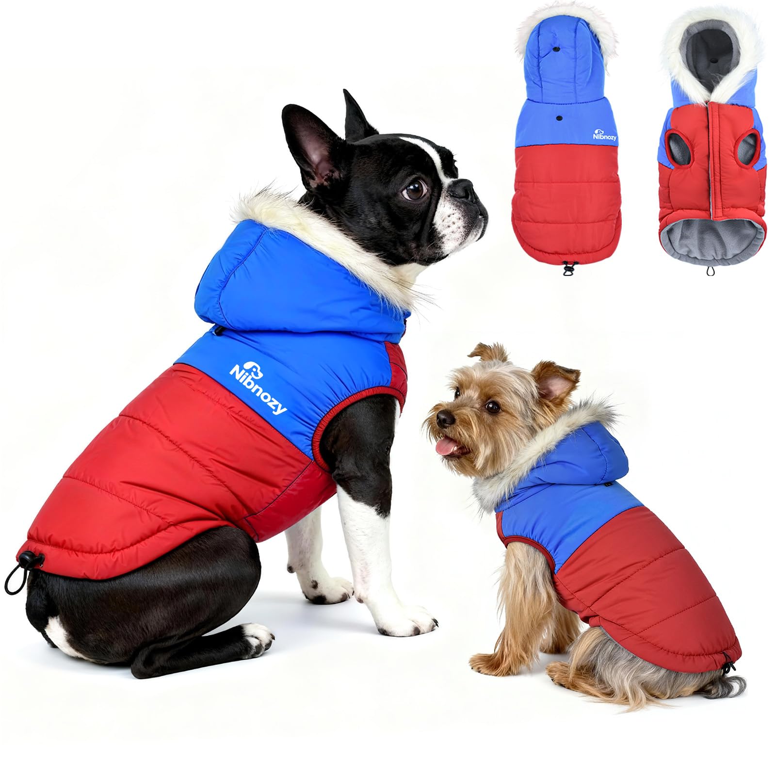 Cappotto invernale per cani con fodera in pile, giacca impermeabile per cani, calda tuta da neve (rosso e blu, S)