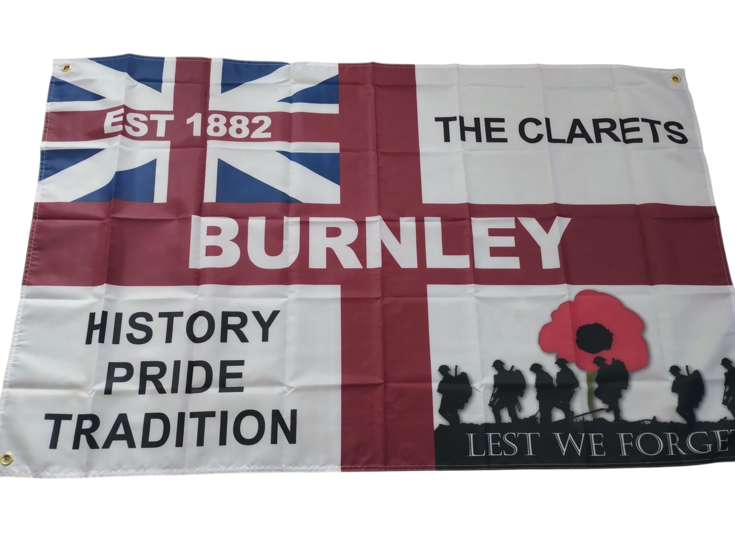 Burnley FC flag 5 x 3 the clarets lest we forget claret st George's cross