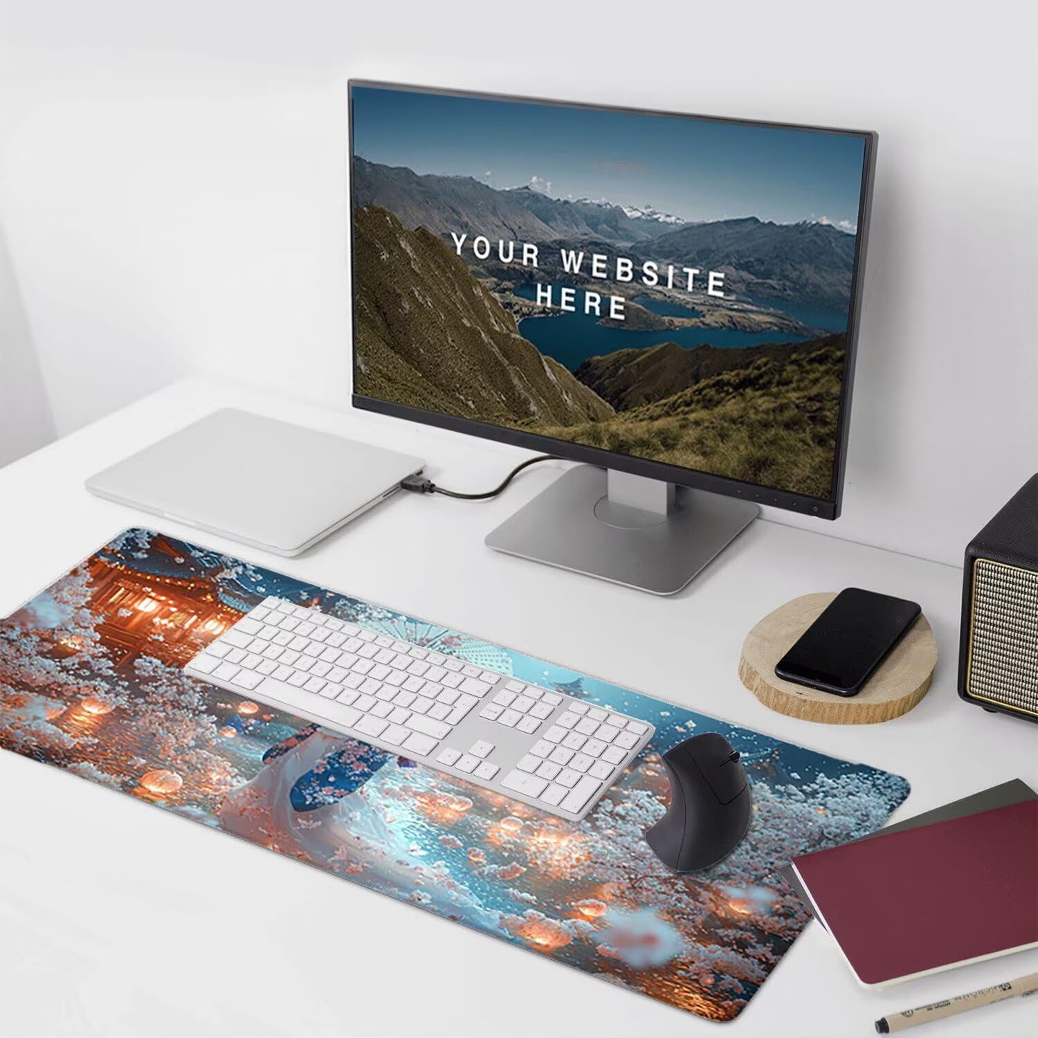 Podkładka pod mysz do gier XXL Mousepad 1000 x 500 mm, duża podkładka pod biurko z antypoślizgową gumową podstawą dla graczy, poprawia precyzję i szybkość (Geisha Sakura) X-959