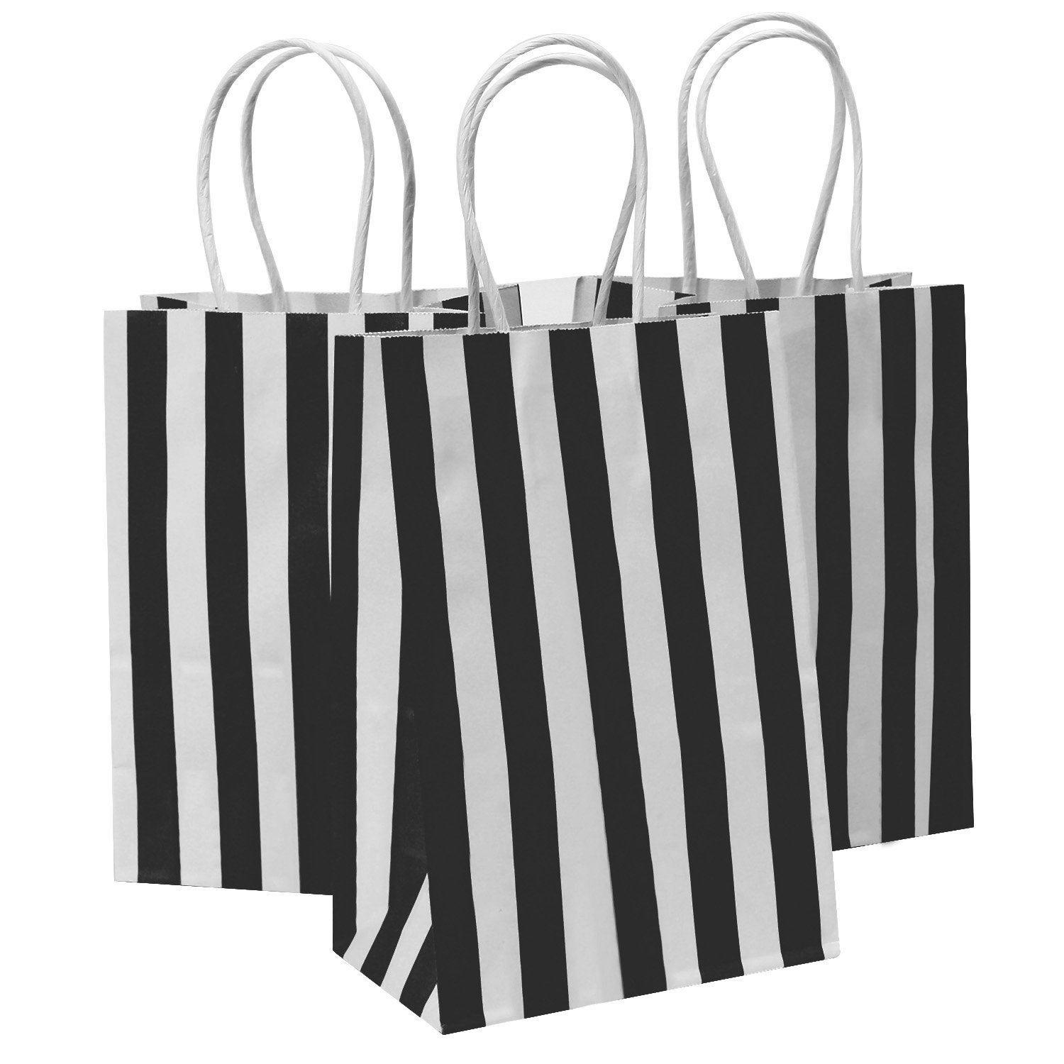 Ronvir 100Pcs Small Gift Bags,Black & White Striped Recycled Paper Bag | 5.25x3.75x8 Inch,120GSM,Perfect for Party Favors, Shopping, Goodies, Birthday