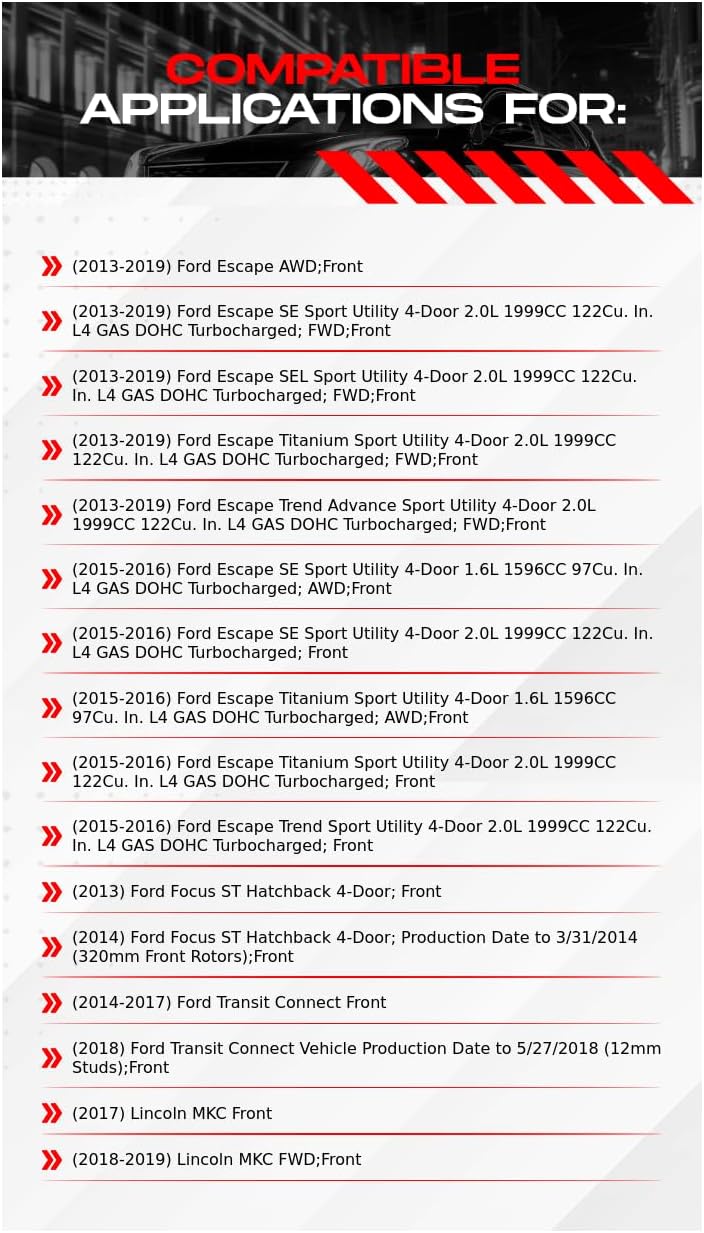 R1 Concepts Front Brake Kit For 2013-2019 Ford Escape, 2013-2014 Ford Focus, 2014-2018 Ford Transit| Drilled Slotted Brake Rotors| Ceramic Brake Pads and Rotors Kit| Hardware included