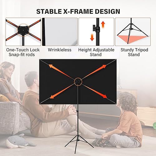 Miniatura 3 de Pantalla de proyector portátil con soporte, pantalla de proyección de 80 pulgadas, trípode de PVC con funda de transporte para noche de cine