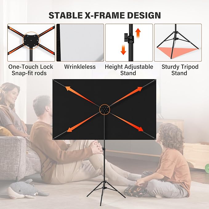 Proyector de pantalla con soporte, pantalla portátil de 80 pulgadas, trípode, bolso miniatura 4
