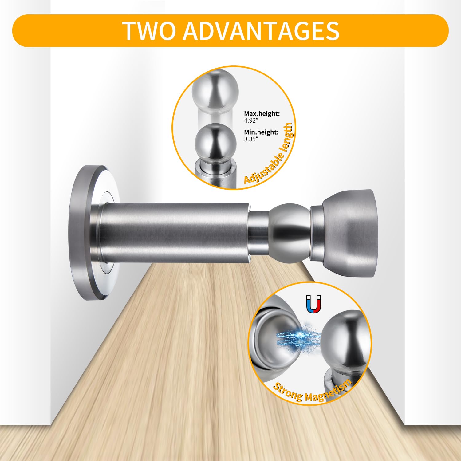 Topes de puerta – Tope magnético de alta resistencia para pared e inferior de puerta – Tope de puerta ajustable de alta calidad con diseño resistente al viento, fabricado con acero inoxidable SUS304