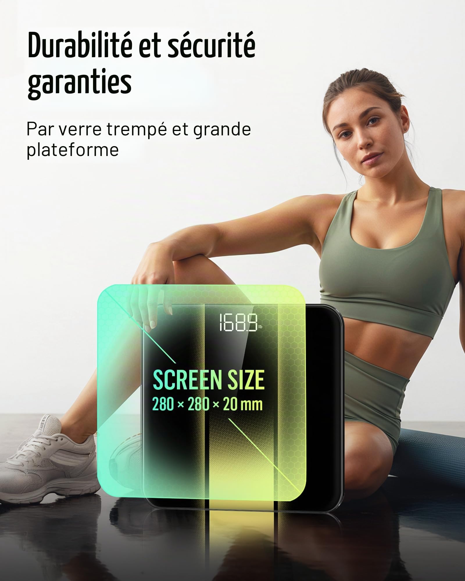 RunSTAR Balance Pese Personne, Haute précision avec grand écran rétroéclairé à LED clair, Pese personnes avec verre trempé de 6 mm, 180kg/400lb