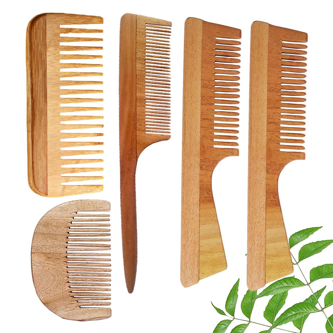 DAUMI Ayurvedic Neem Wood Anti Dandruff Hair Comb (pack of 5) Natural & Eco-Friendly | Natural Hair Styling Comb with Fine & Wide Teeth Comb | Made in India For Men & Women-image-3