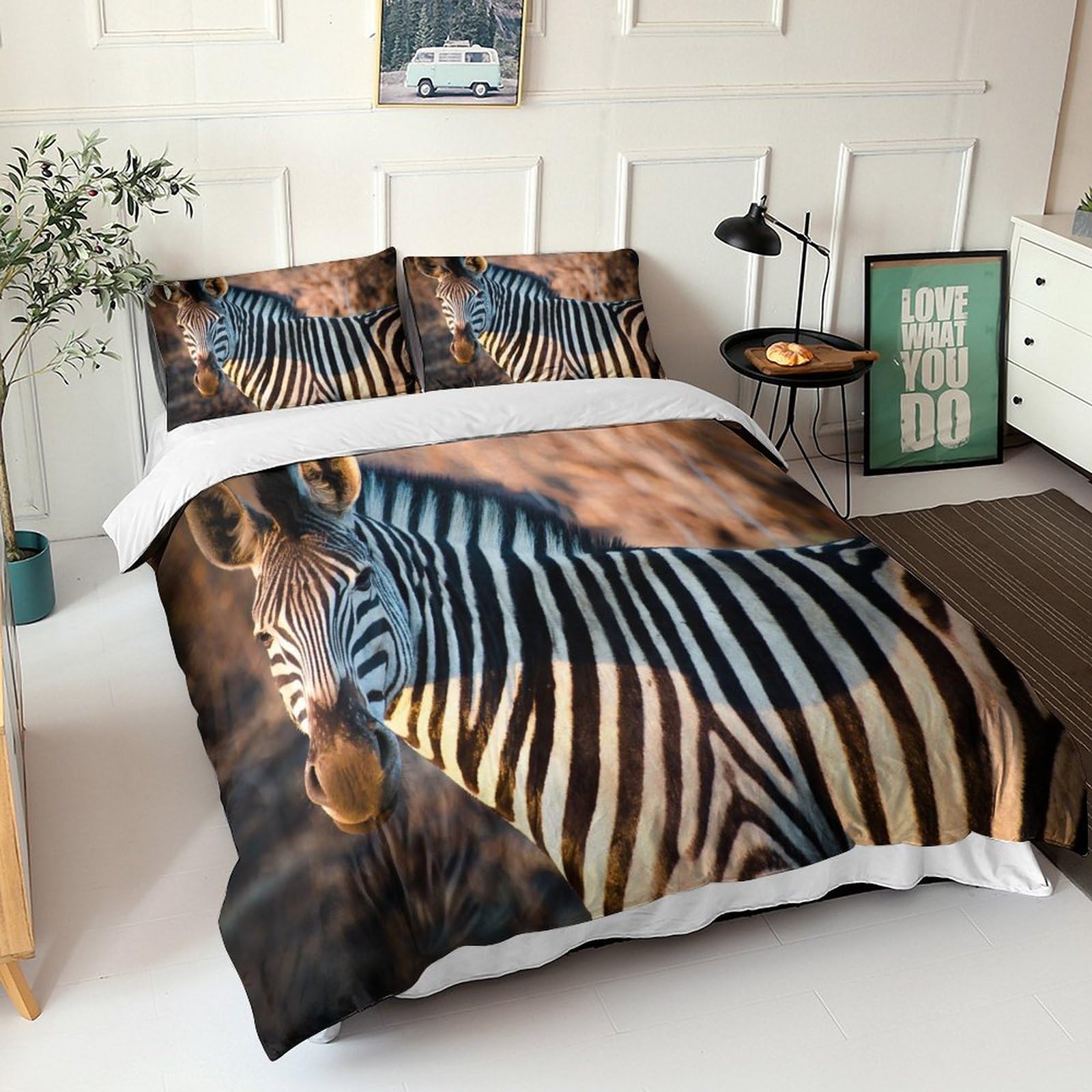 Parure de lit zèbre 220x240 king size hypoallergénique pour lit adulte et enfant