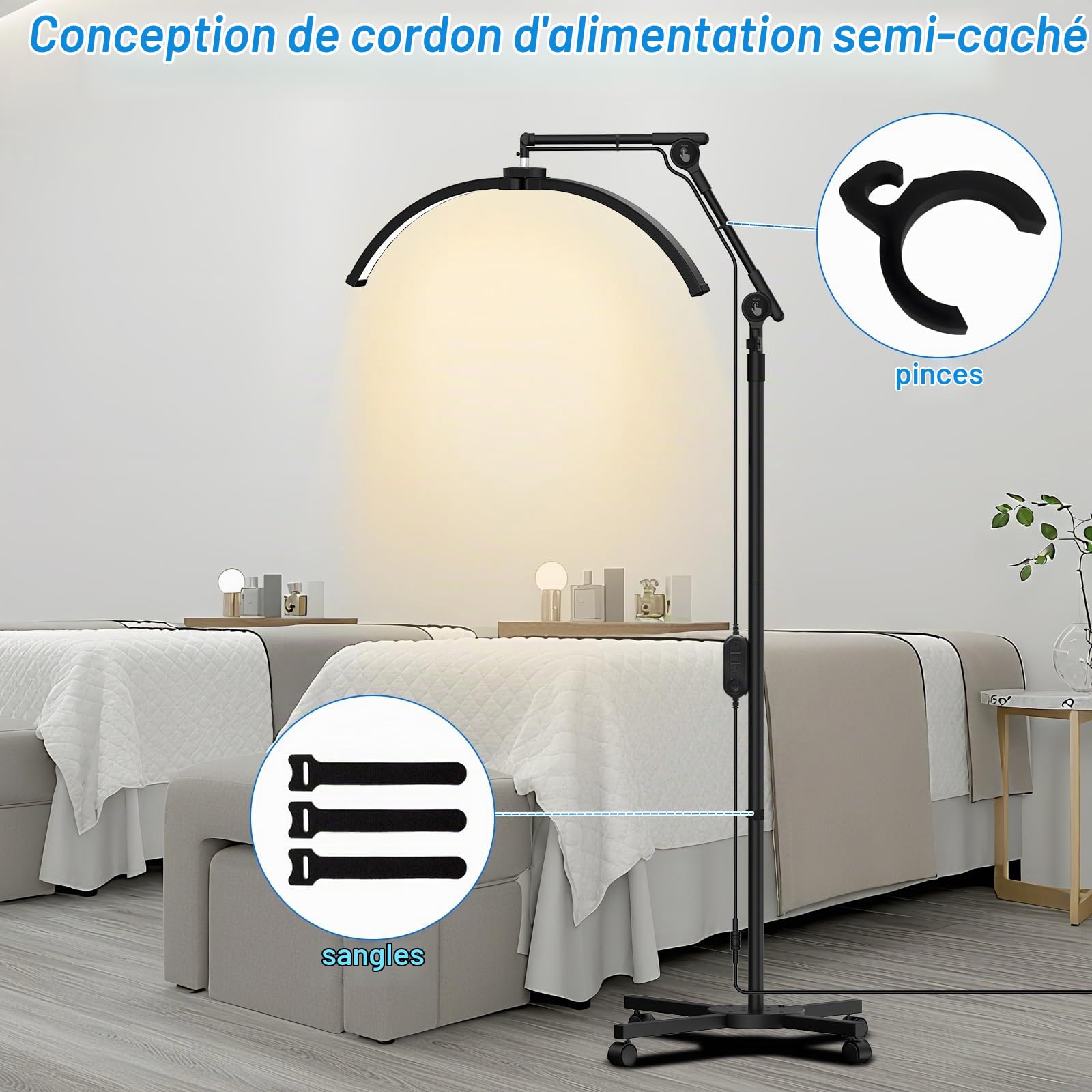 CGBE Lampe Extension Cils Demi-lune avec Base Roulante Sans Éblouissement