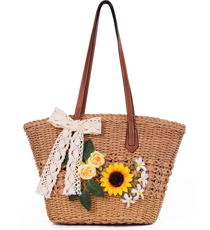 Bolso de paja tejido para mujer miniatura 7