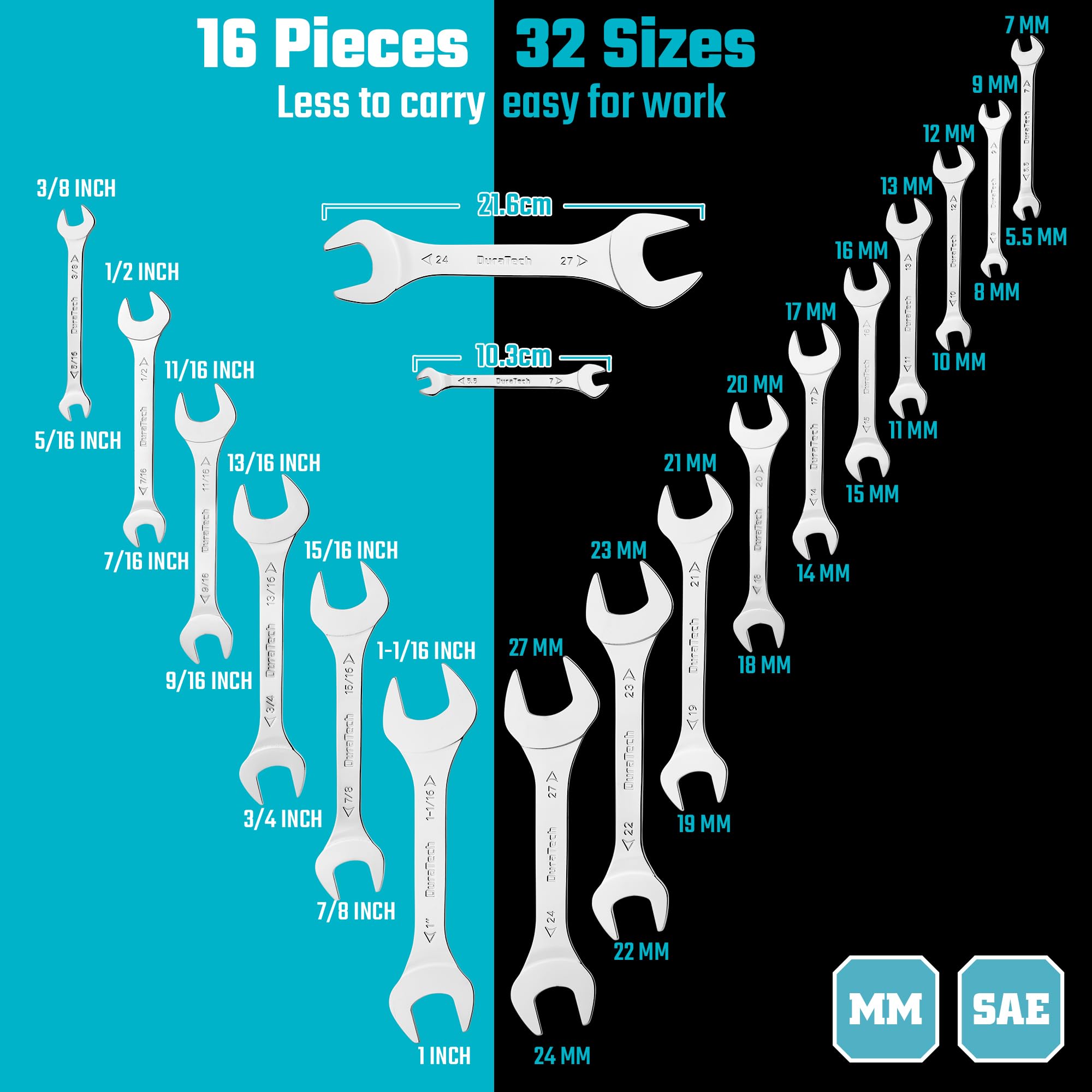 DURATECH Super-Thin Wrench Set - 16 Piece -2