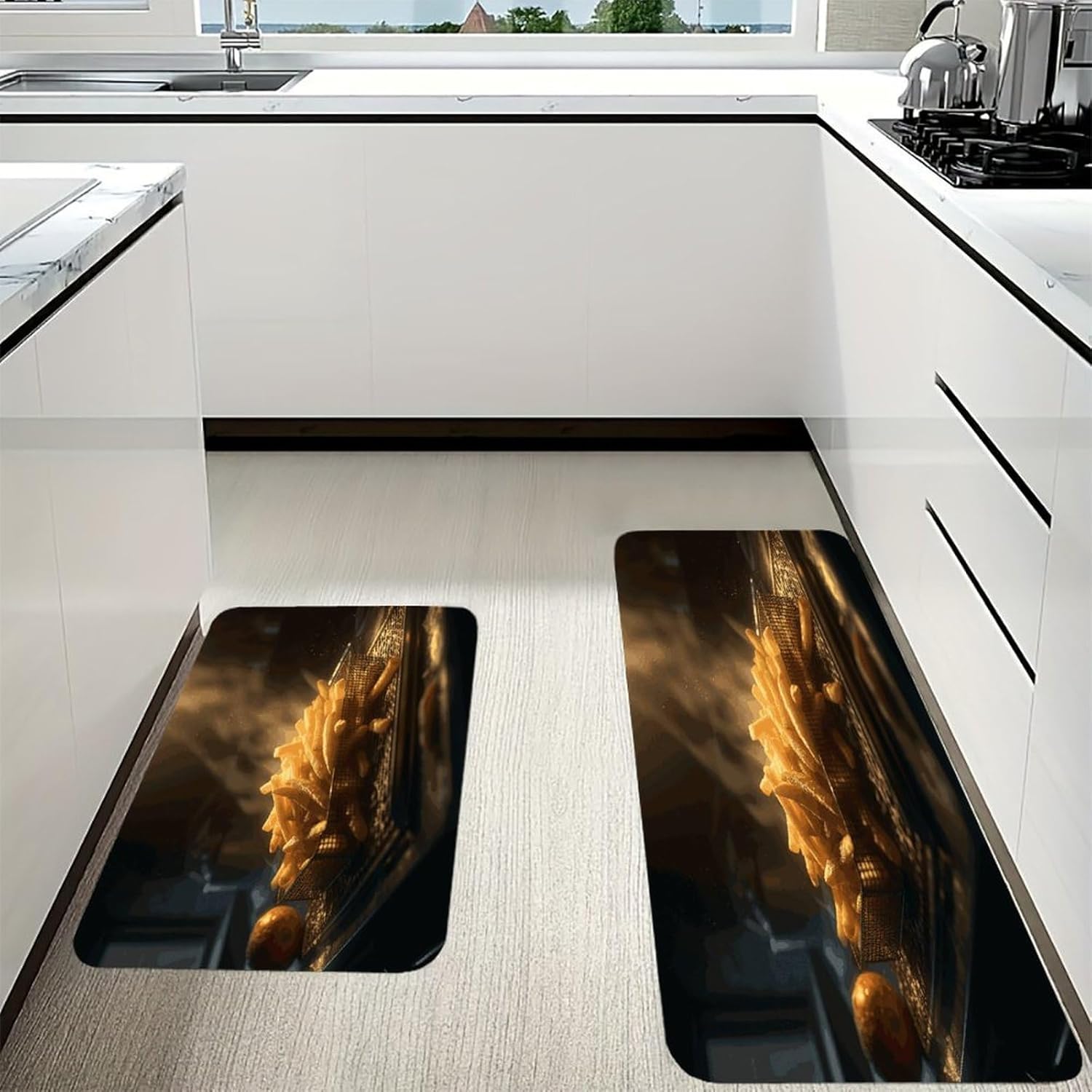French Fries Kitchen Mats with 2PCS Non-Slip Washable,Kitchen Rug Heavy Duty Durable, Floor Mats for Kitchen,Office,Sink,Laundry