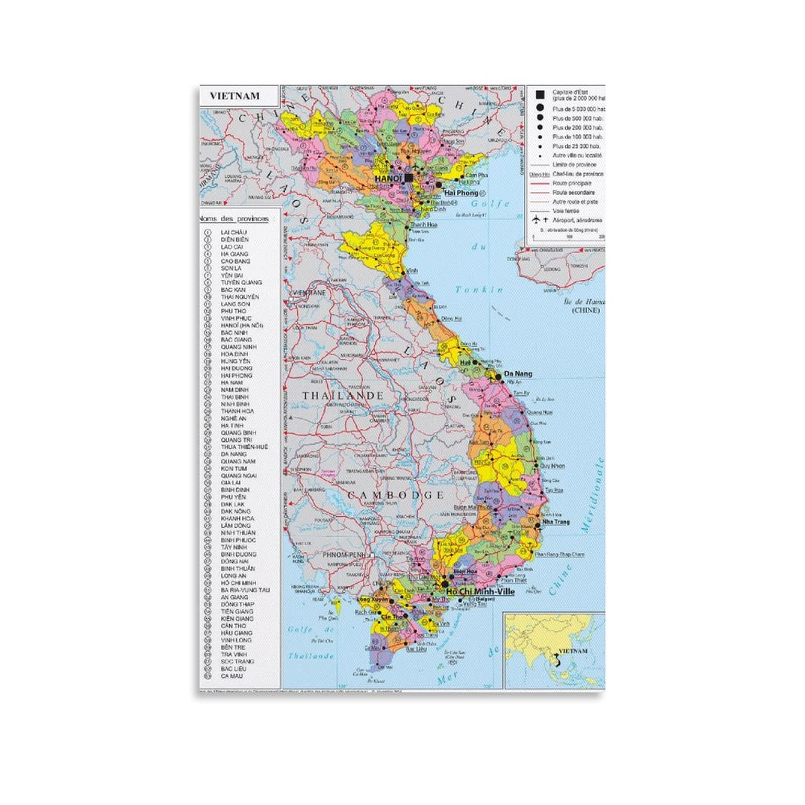 Geopolitical Map of Vietnam Poster Decorative Painting Canvas Wall Art Living Room Posters Bedroom Painting 12x18inch(30x45cm)