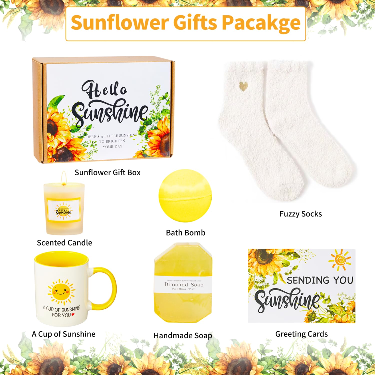 Sonnenschein-Pflege-Paket Für Frauen – 11-teiliger Geschenkkorb Mit Decke, Socken, Kerze & Mehr