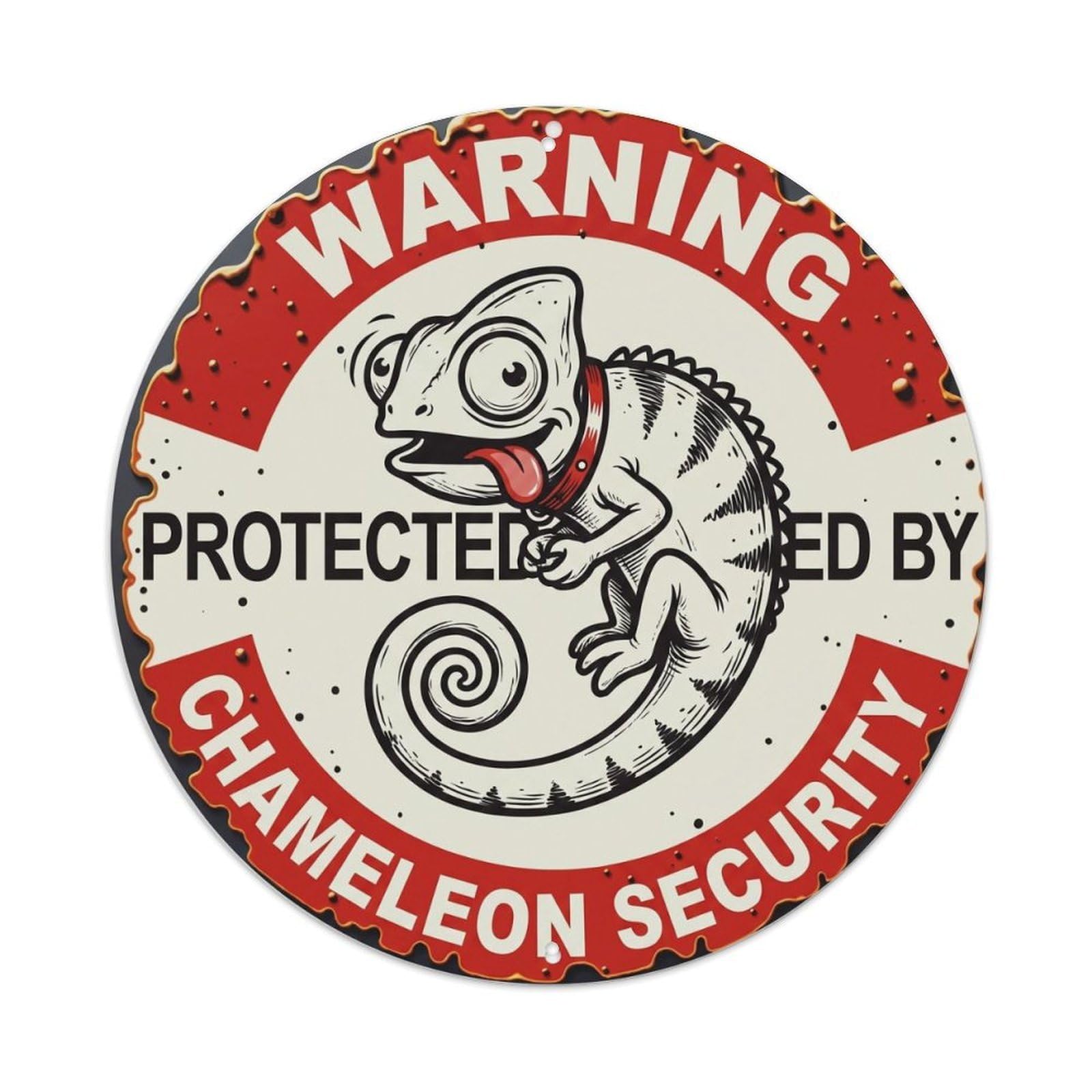 Tgrcjimh Style Metal Tin Sign Warning Protected By Chameleon Security Vintage