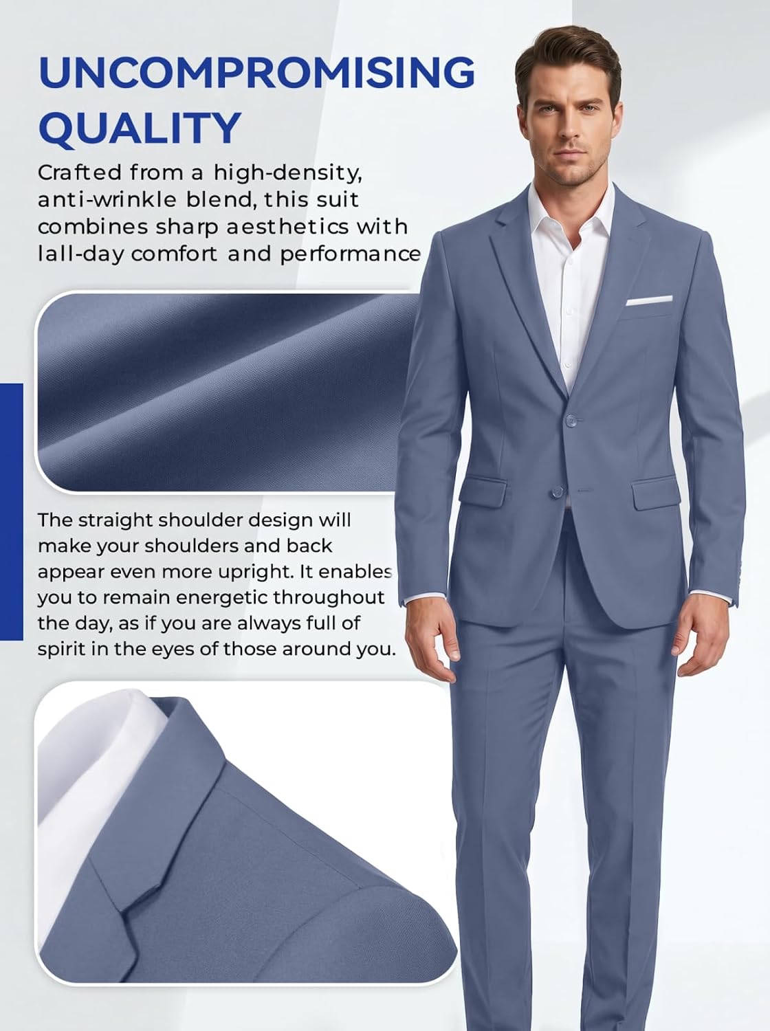 Mens 2 Piece Suit Slim 2 Button Prom Suit Jacket Pants Tuxedo Set