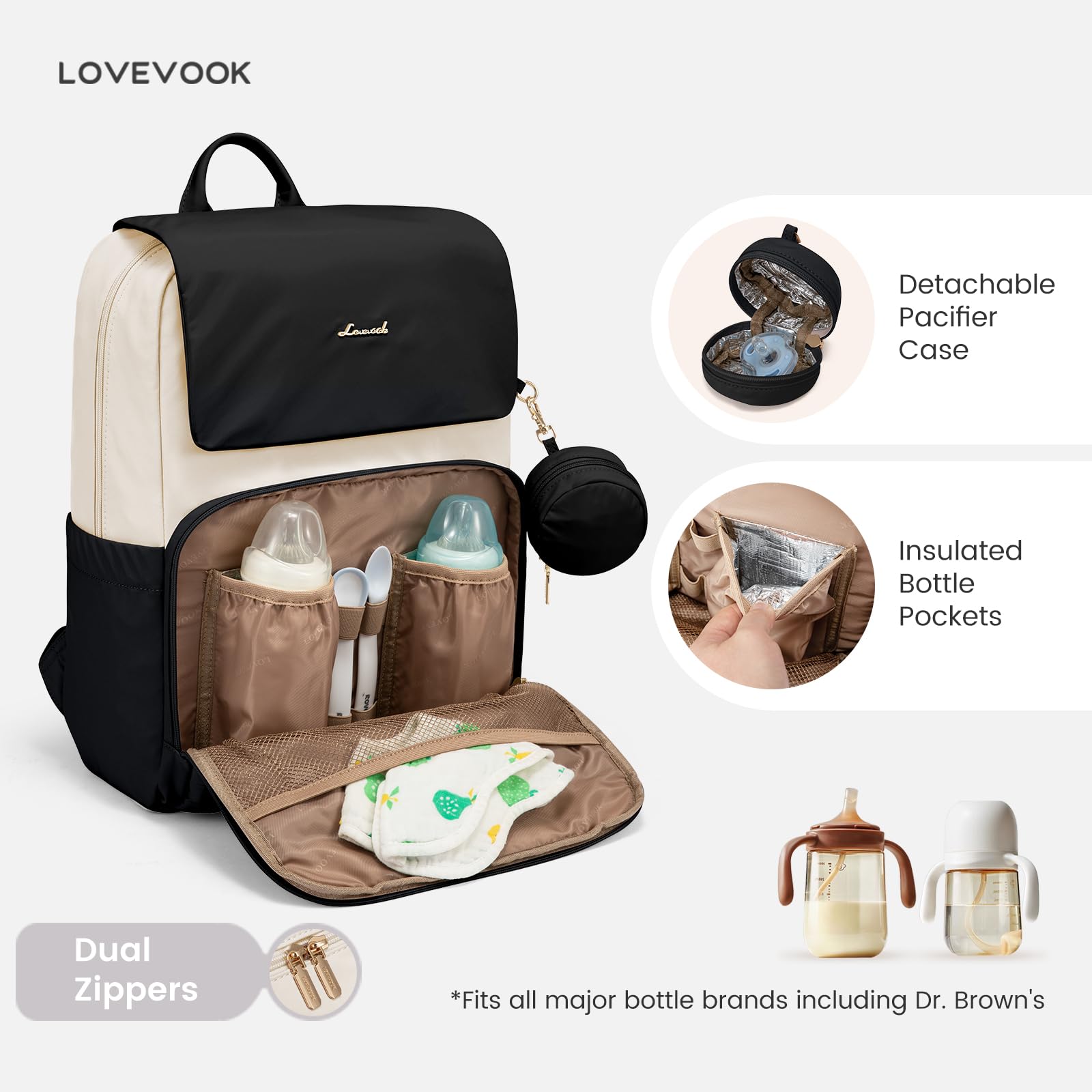 LOVEVOOK Wickelrucksack Groß Wickeltasche Rucksack Diaper Bag für Mama Papa | Lässig Babytasche mit Wickelauflage, Schnullerhalter & Kinderwagengurte, Multifunktional Windeltasche Kliniktasche Geburt, L