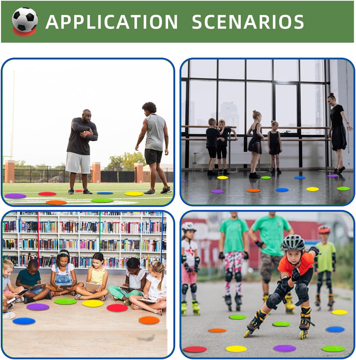 Spot Markers 4 Inch 9 Inch Non Slip Rubber Floor Markers Flat Field Cones Poly Dots for Classroom Dance Sports Soccer Basketball Speed Agility Training(6 Colors)