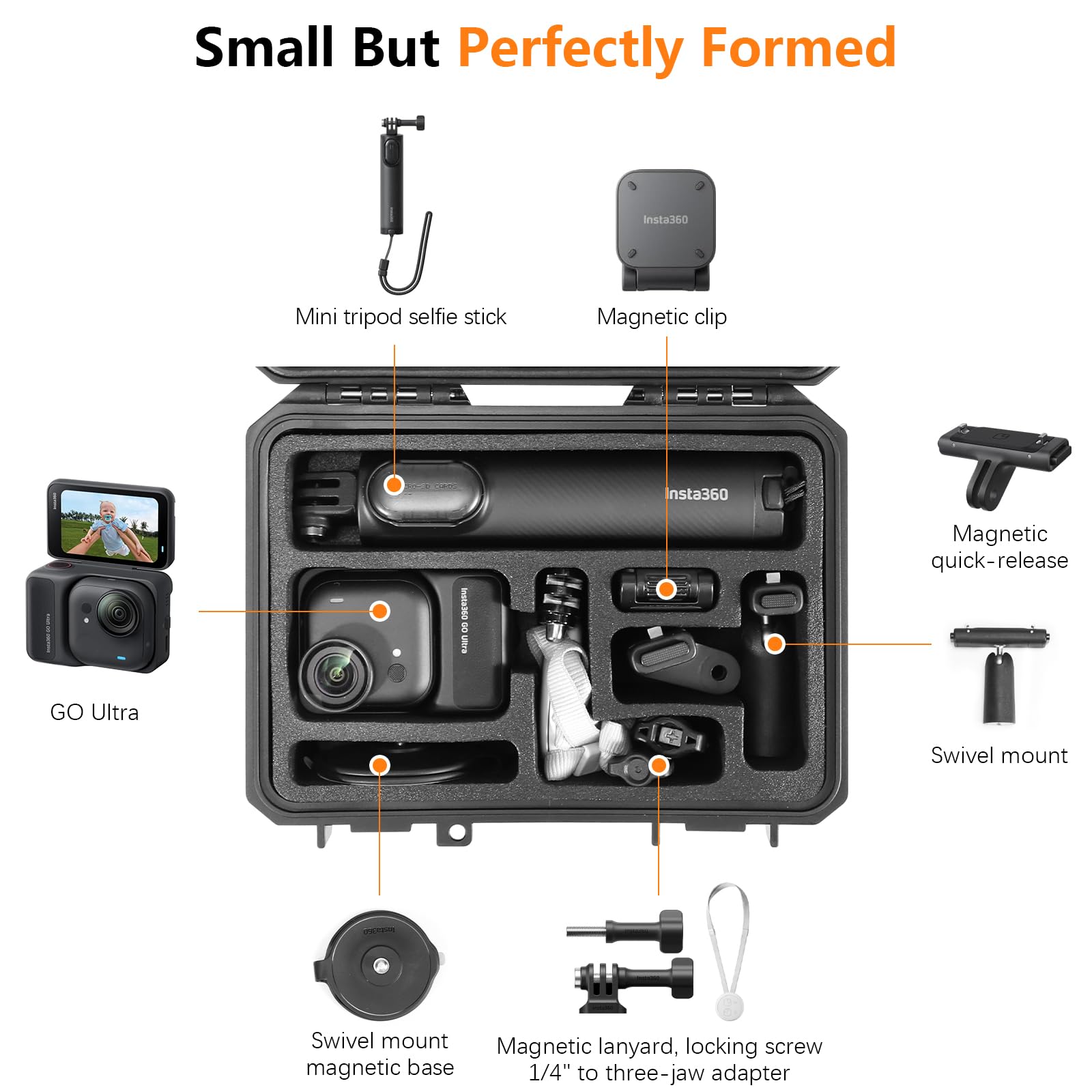 AMAZEAR Custodia rigida impermeabile per accessori Insta360 Go Ultra, custodia protettiva rigida Insta 360 Go-Ultra per conservazione, viaggi, facile da trasportare, design compatto, nero