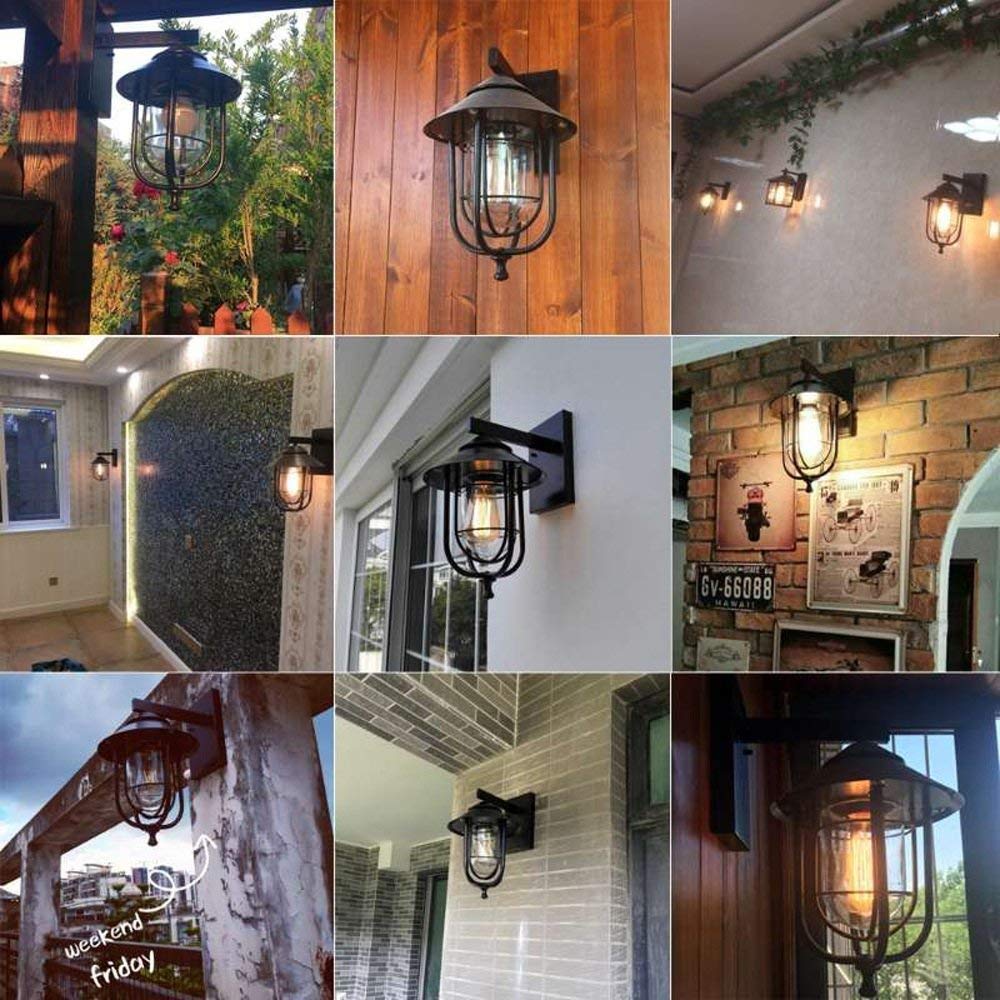 Vintage industriel rétro éclairage mural fer extérieur applique étanche extérieur pour balcon allée bar café restaurant terrasse lumières éclairage de jardin E27 abat-jour en verre durable The New