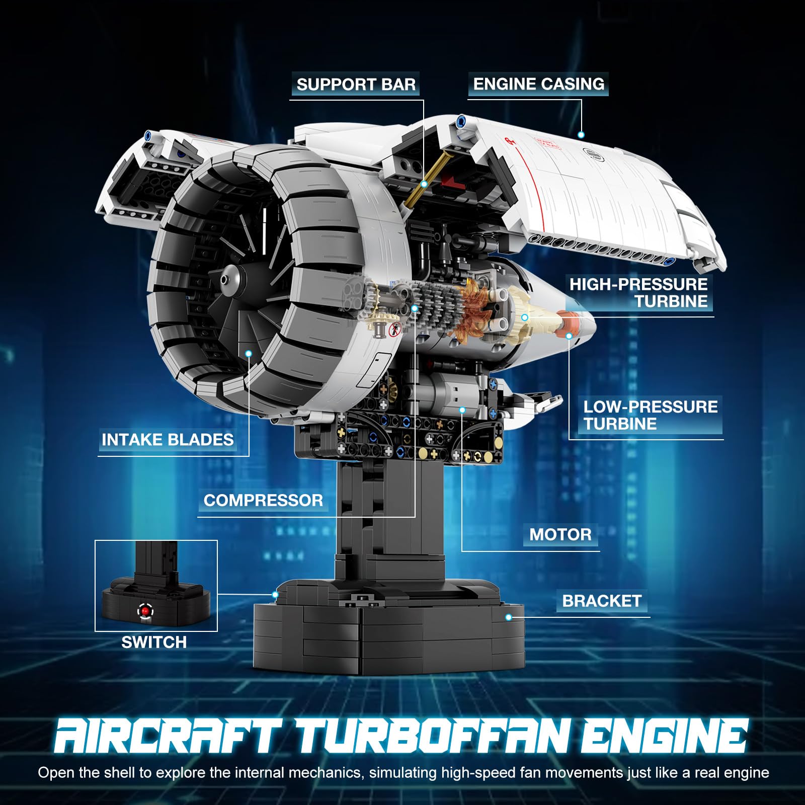 Brihappen Aircraft Engine Building Blocks Set for Adult Boys (1813 Piece), Electric Engine Model with Motor That Works - Image 3