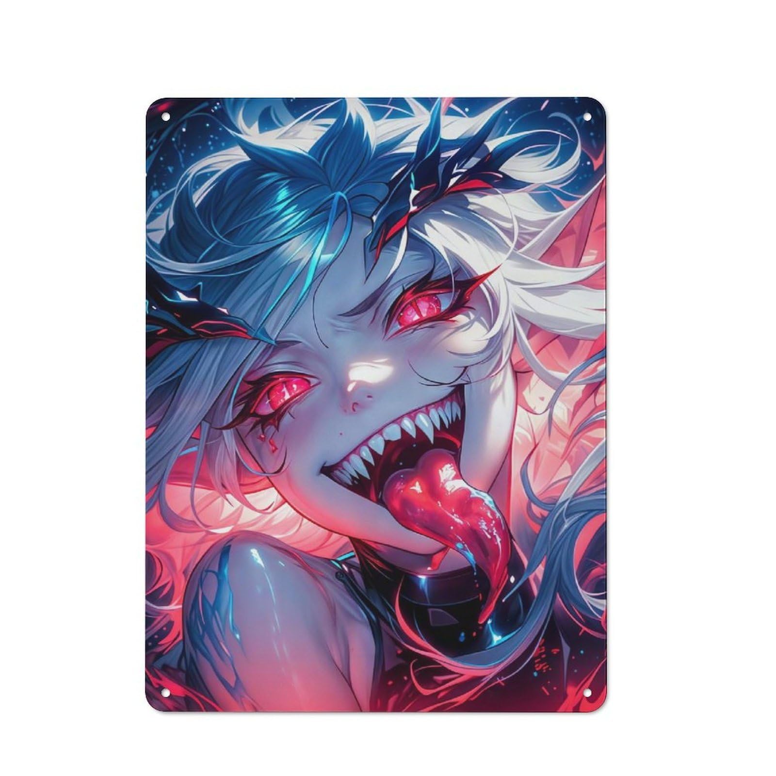 Decorative Metal Plaque with Demon Ahegao Design 40x30cm, Casual Utility Space Decor for Patio Bar, Workshop, Shed Or Kitchen