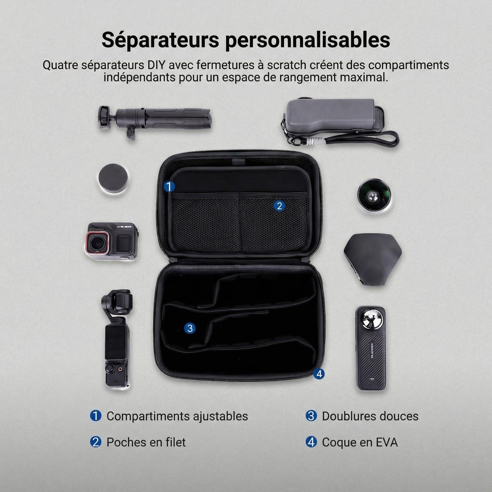NEEWER Étui Transport pour caméra d'action et Accessoires,Sac Rangement Protecteur résistant aux éclaboussures, Compatible avec GoPro, DJI Osmo 360 Action 5 Pro, Pocket 3 et objectifs NEEWER, PB27