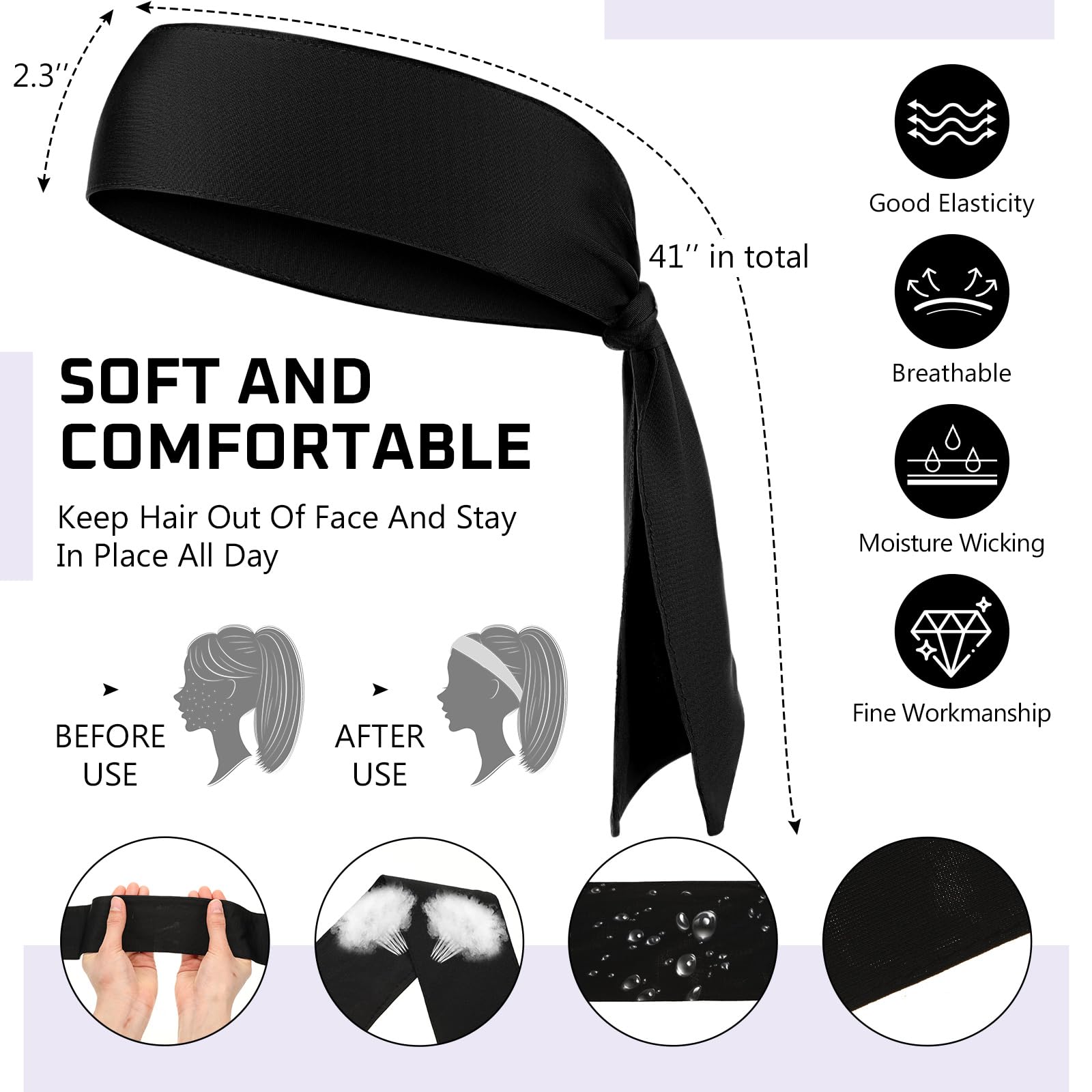 Hiboom Confezione da 30 fasce per capelli regolabili, per sport, tennis, tennis, ninja, karate, atletica, per donne e uomini, basket, calcio, corsa, yoga