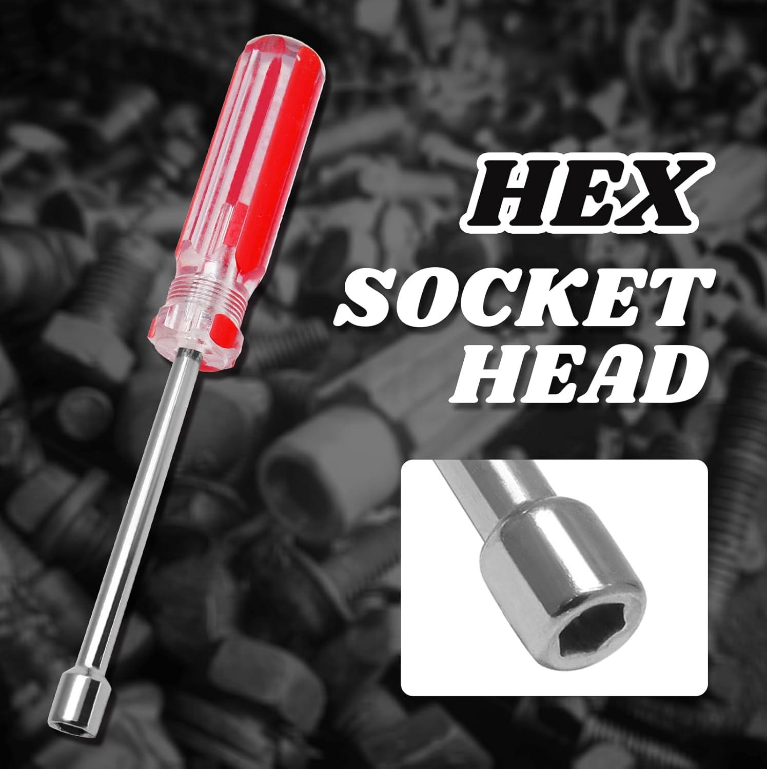 5/16 Inch Hex Nut Driver, Socket Wrench Screwdriver with 3.7-Inch Hollow Shaft, Cushion Grip Handle