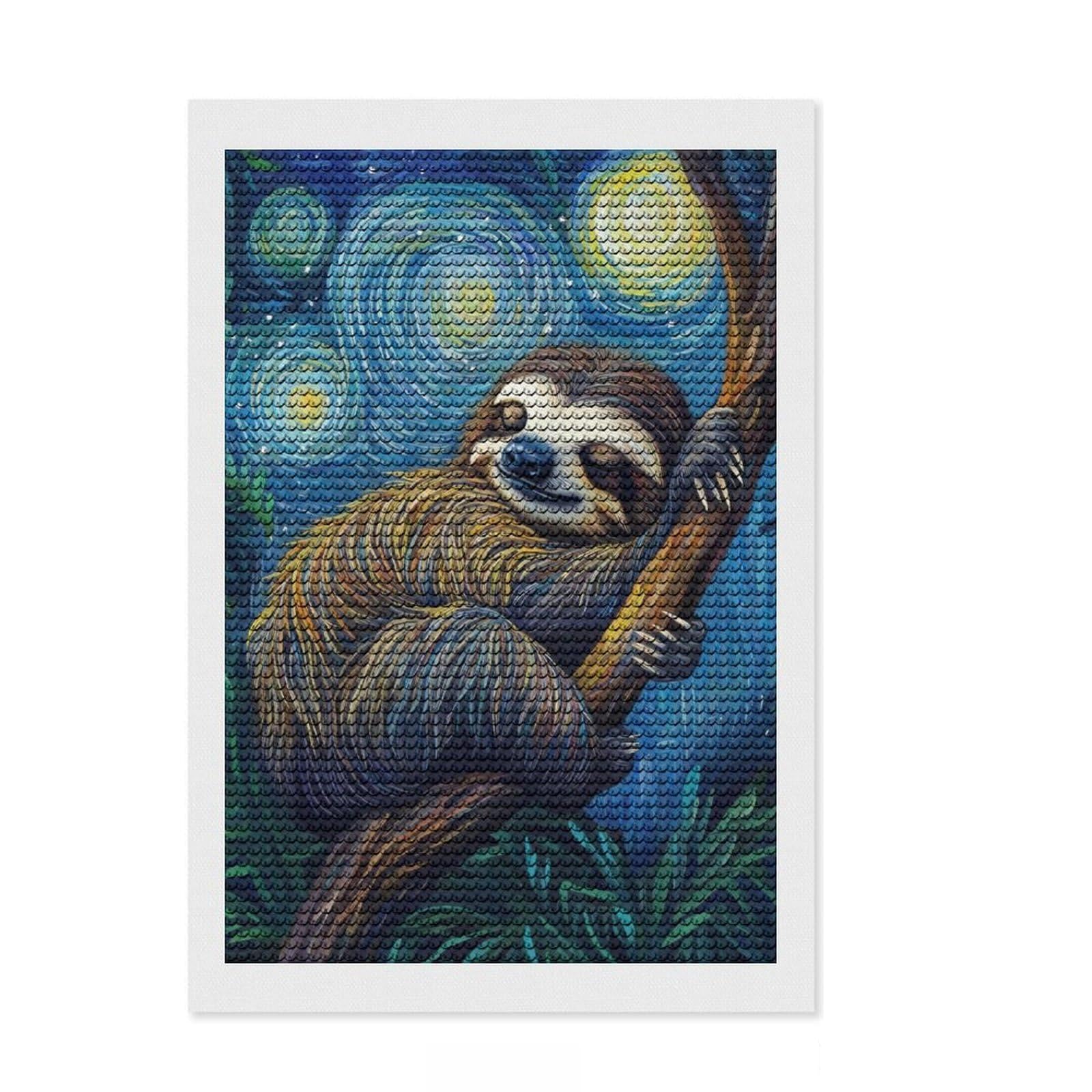 Junmoney Sloth in Starry Night Diamond Painting Kit 8"x12", Full Kit Included, Calming Craft to Unwind, Office Decor, Gift Idea, Easy to Enjoy