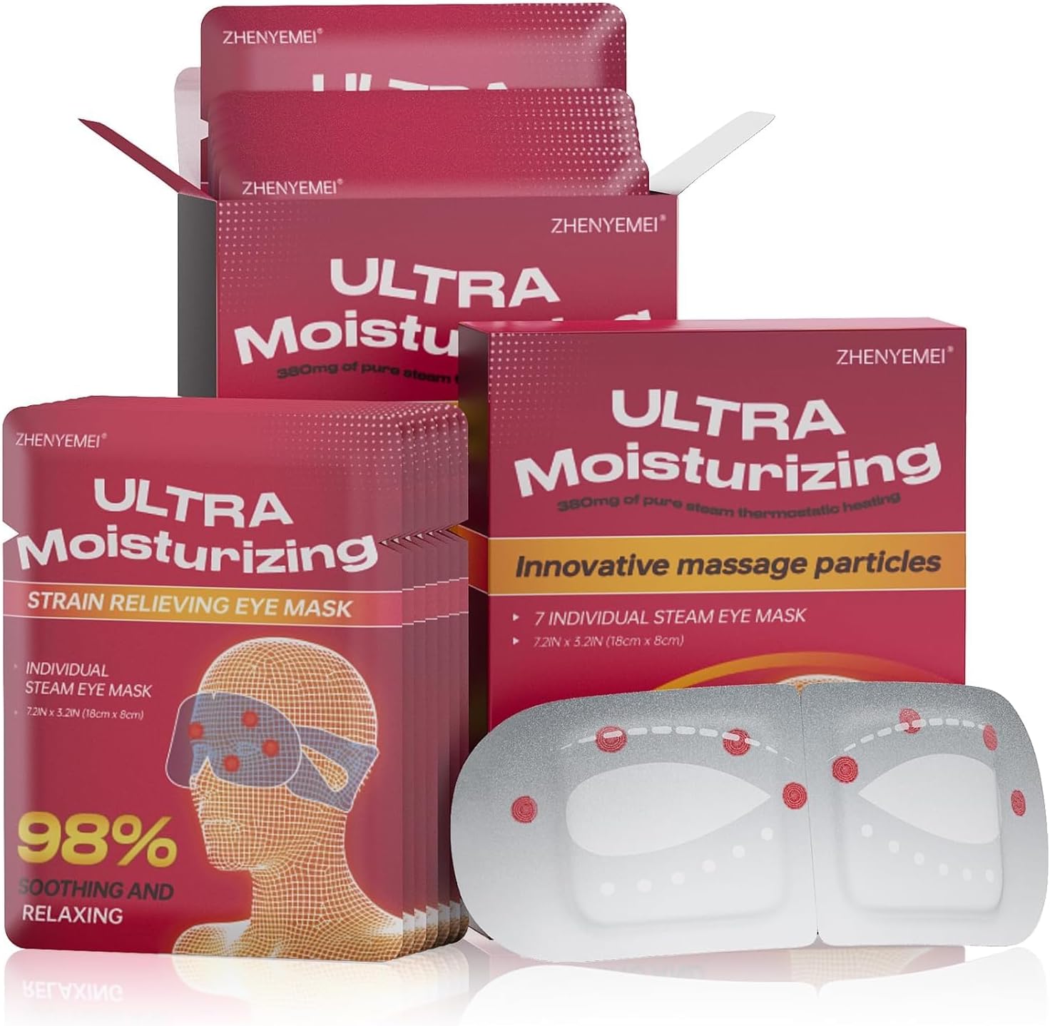 ZHENYEMEI 3D Self Heated Eye Mask for Dry Eyes with 100+ Soft Beads,Steam Eye Mask for Sleeping,Relaxation, Disposable, Spa, Travel Gifts for Women, Men 7 Packs