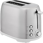 Amazon Basics 2 Slice Toaster, Stainless Steel, With 7 Browning Settings, Extra Wide Slots For Bagels and Special Breads, Removable Easy-to-Clean Crumb Tray, Cancel Button, 800W, Brushed Silver