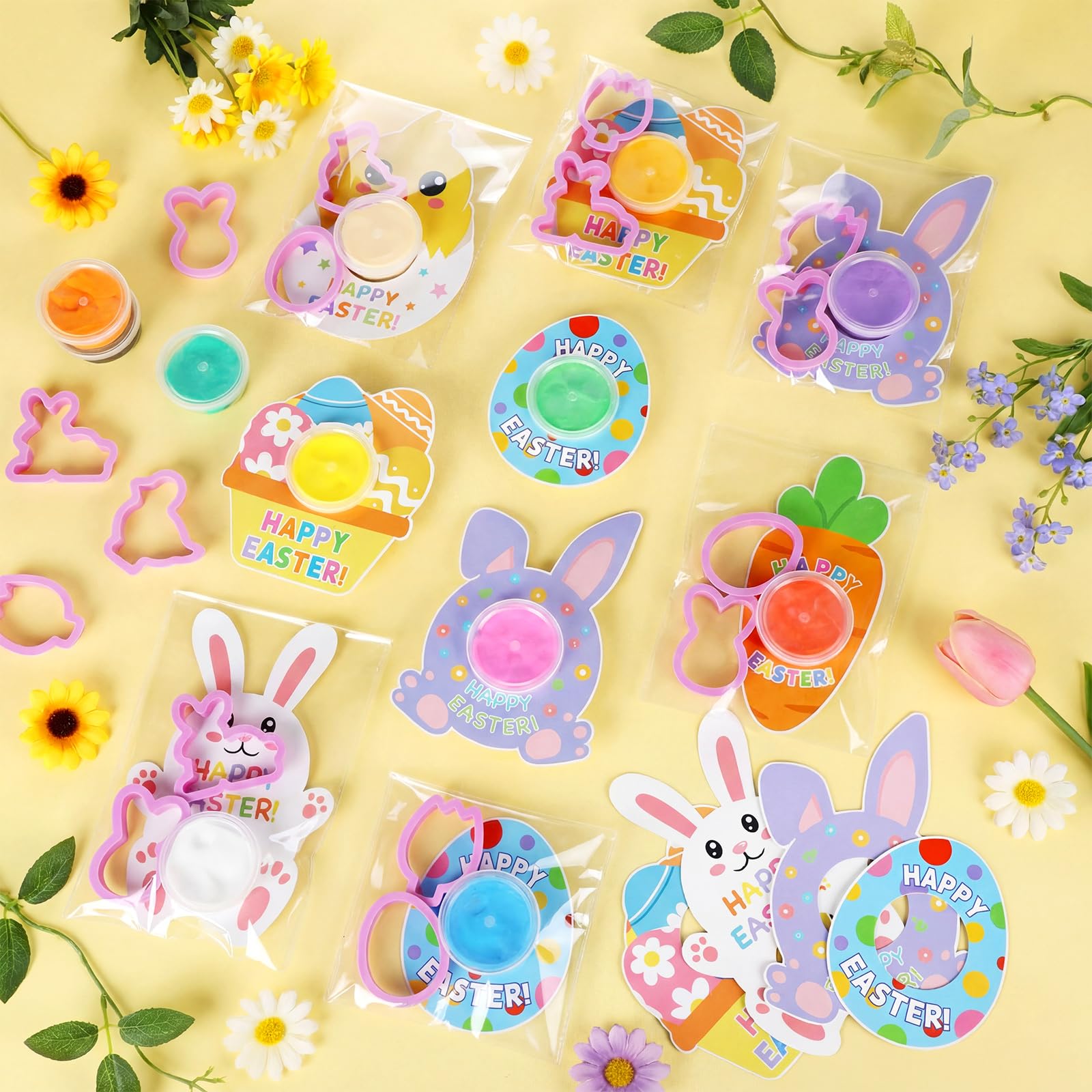 Tioncy 24 Pack Easter Classroom Gifts Bulk for Kids with Clay Molds Easter Basket Stuffers Air Dry Clay set with Mold Holiday Gifts for Classroom Party Favors