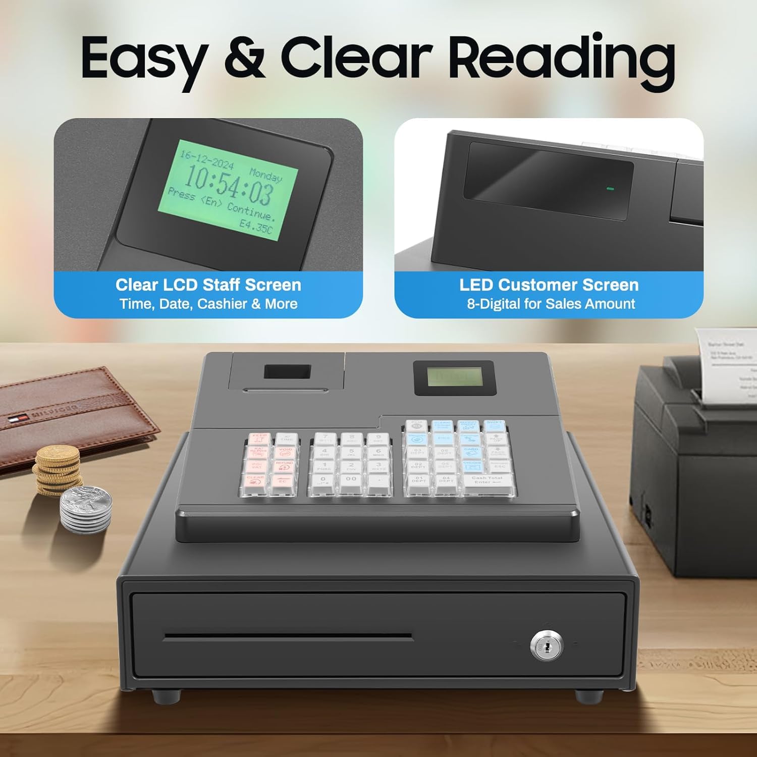 Caja Registradora Térmica De 39 Teclas para Pequeños Negocios: Sistema Tpv Electrónico con Software para Pc Y Teclado Ecr para Hostelería, Supermercados Y Tiendas De Ropa.