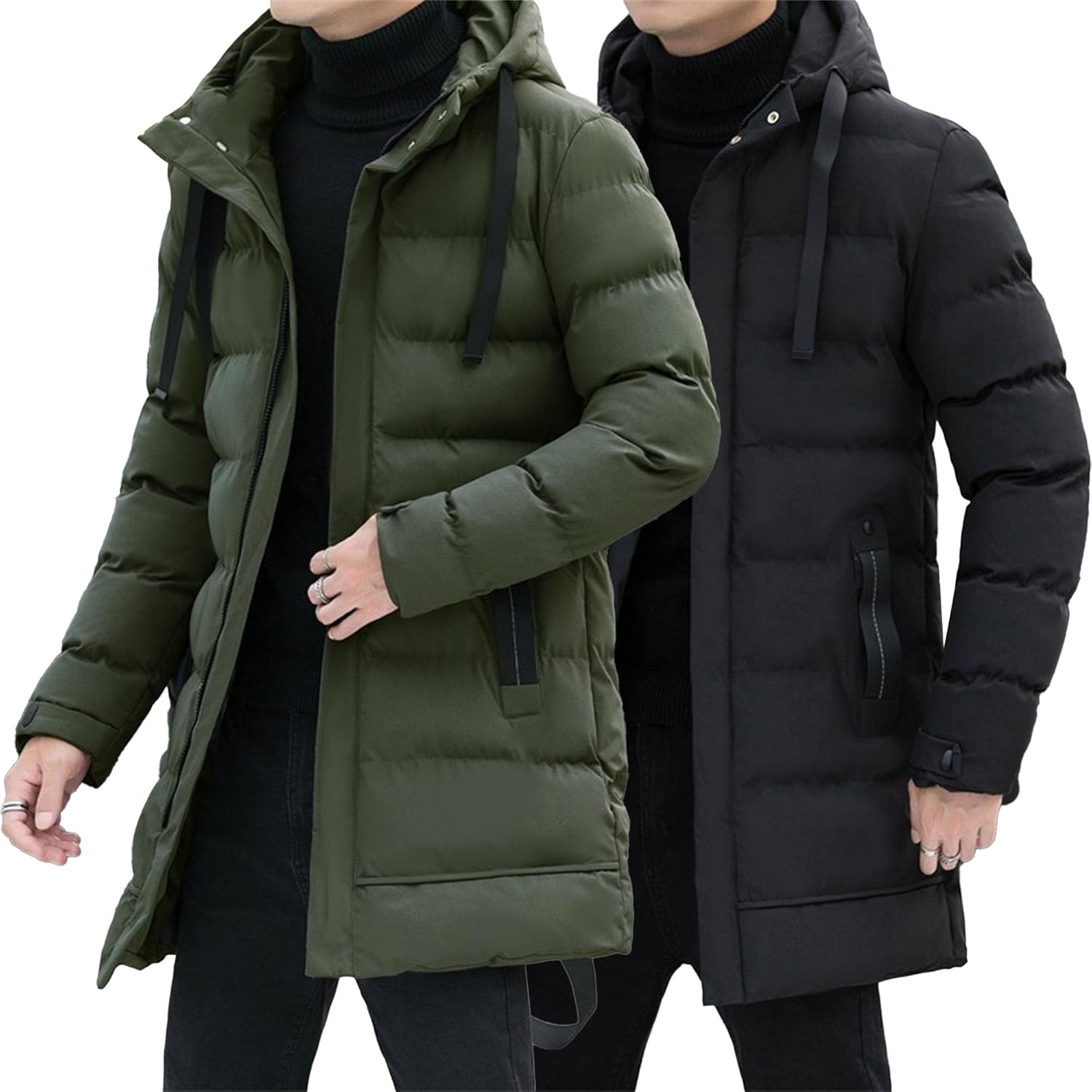 Maiyifu-GJ 2 Pack Men’s Thickened Down Jacket Winter Warm Long Parka Coats Windproof Hooded Puffer Jacket Winter Outerwear