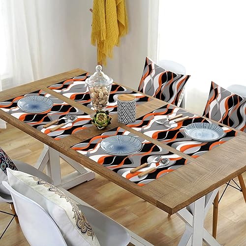 Miniatura 4 de Juego de 4 manteles individuales 3D, naranja, blanco, gris, degradado, líneas, lavables, impermeables, antideslizantes, manteles individuales de PVC