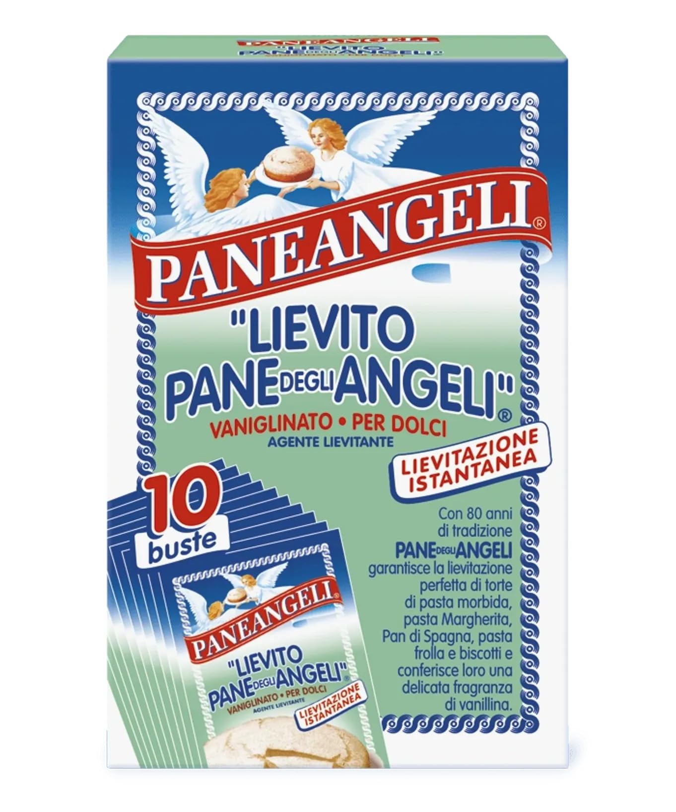 4x Paneangeli Lievito Vanigliato per Dolci - Vanille Hefe für Desserts - Karton mit 10 Beuteln + Beni Culinari Kostenloser Schlüsselanhänger