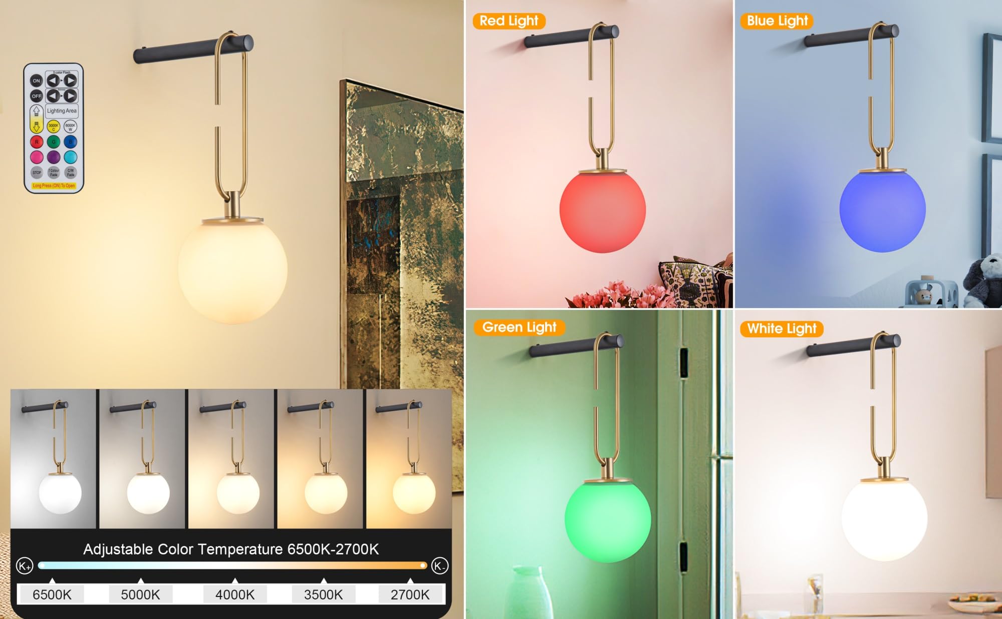Luce Da Parete Senza Fili Ricaricabile - 2 Pezzi, Telecomando, Regolabile In Colore E Intensità