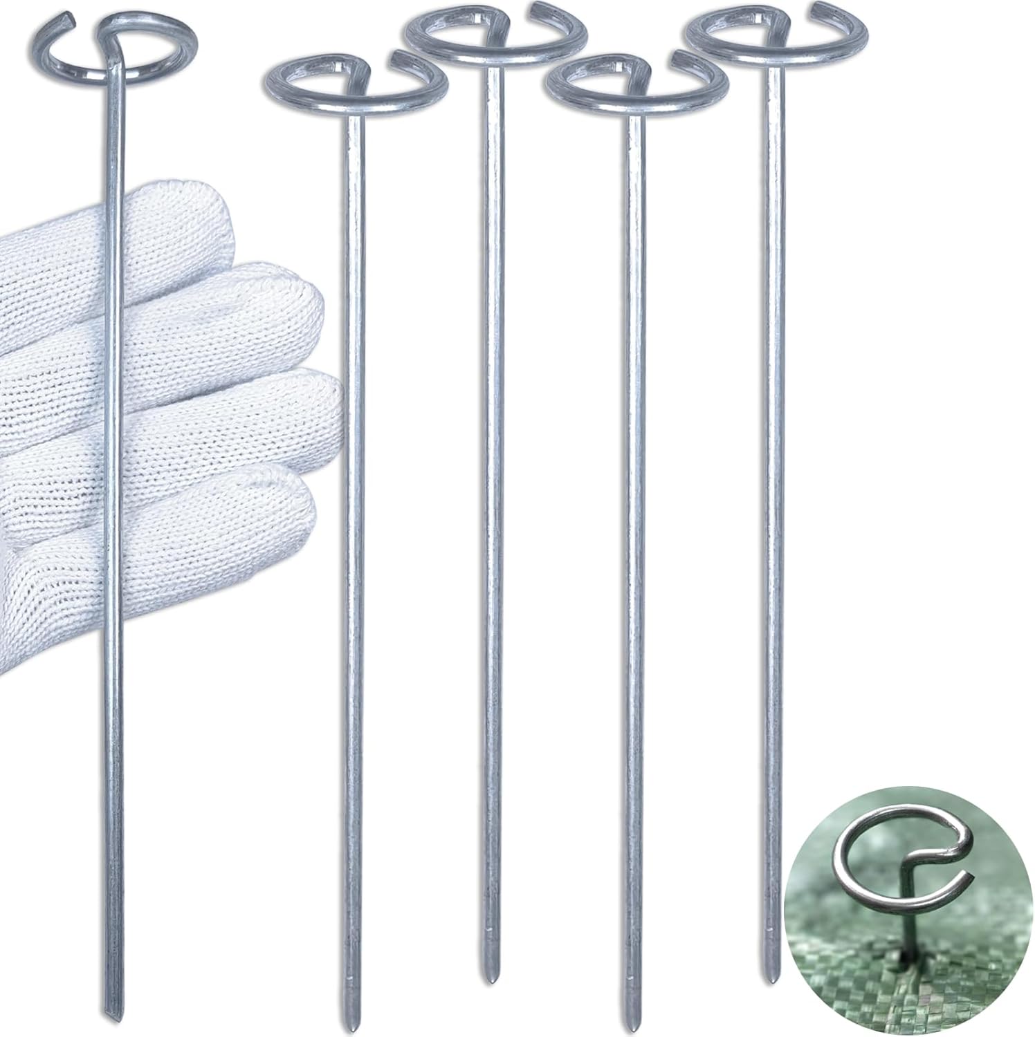 8 Inch Circle Top Landscape Staples, 200Pcs 8 Gauge Galvanized Steel Heavy Duty Gardn Stakes for Outdoor Gardening Weed Barrier Sod Fabric