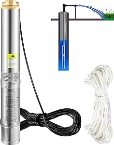 VEVOR Bomba de Pozo Profundo Motor de 750 W Bomba Sumergible para Pozo 230V 50 Hz Bomba de Agua Sumergible para Pozos Flujo Máximo de 105 L/min Bomba para Pozos para Tierras de Cultivo Fábricas Minas