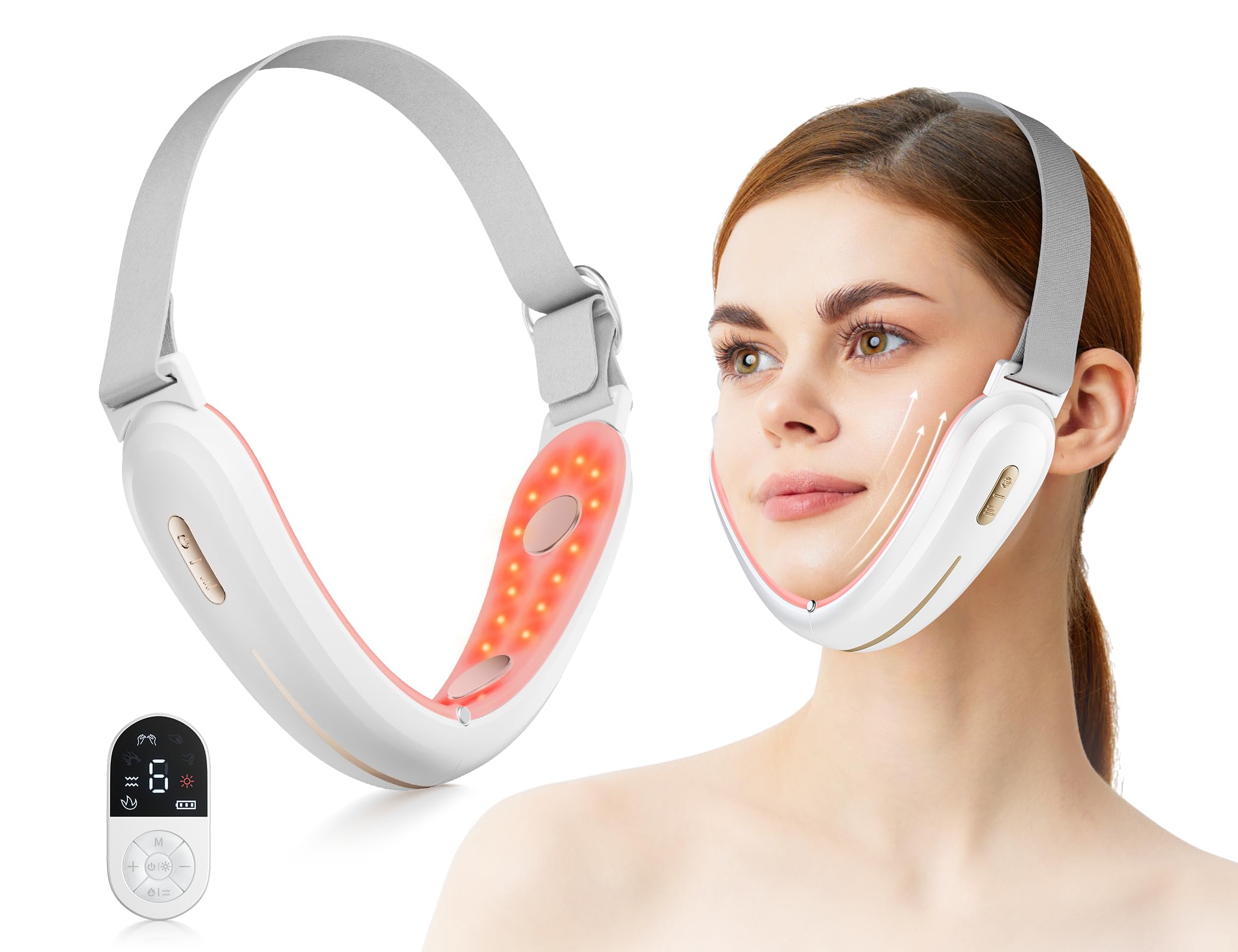 Appareil massage Visage ANLAN Appareil Anti Rides Visage, 4 Mode EMS Lifting Visage, Double Menton/Muscle Masséter, 42°C LED Rouge et Bleue, Télécommande LCD