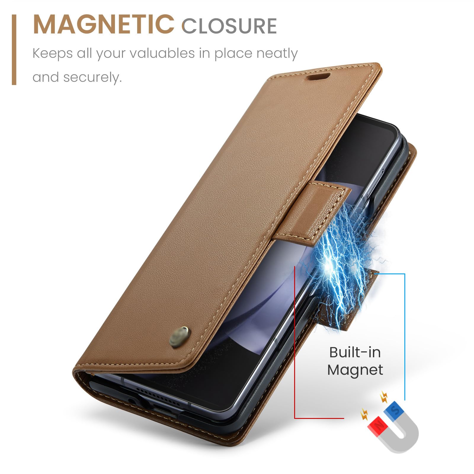 Etui portfelowe na telefon Samsung Galaxy Z Fold 6, retro biznesowe etui z klapką, skórzane etui z magnetycznym zapięciem, przegródki na karty, podpórka, odporne na wstrząsy etui, czarne