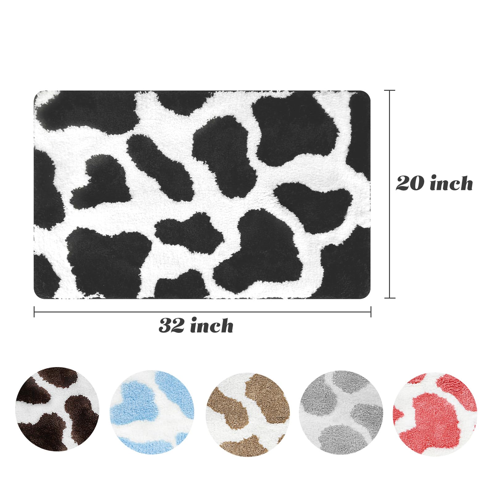 Yonchic Cow Print Bathroom Rugs, Soft Thick Microfiber, Funny Cute Animal Print Bath Decor Rugs, 20