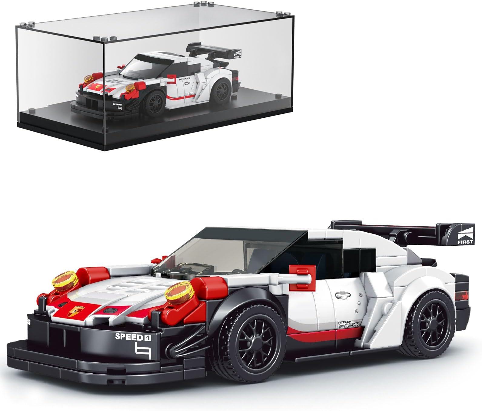 Mould King 27010 Speed Champion Race Car Building Toys 911 Super Car Building Sets with Acrylic Display Case Collectible Model Cars Construction Toys For Adult(349 PCS)